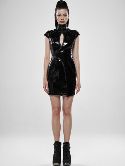 Punk Rave Black Gothic Punk Latex Chinese Style Short Dress