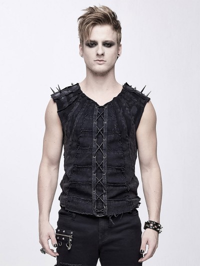 Devil Fashion Black Gothic Punk Rock Rivet Sleeveless Vest Top for Men