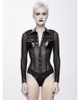 Devil Fashion Black Gothic Siamese Military Uniform Semitransparent T-Shirt for Women
