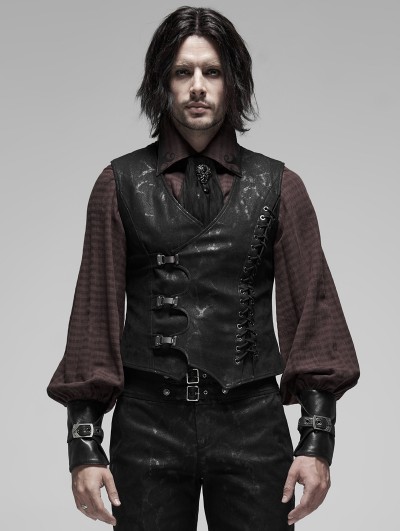 Punk Rave Black Gothic Steampunk Buckle Vest for Men