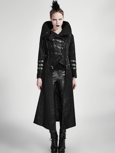 Punk Rave Black Long to Short Gothic Military Trench Coat for Women