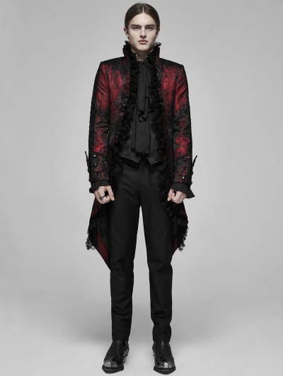 Punk Rave Red Retro Gothic Rococo Lace Tuxedo Coat for Men
