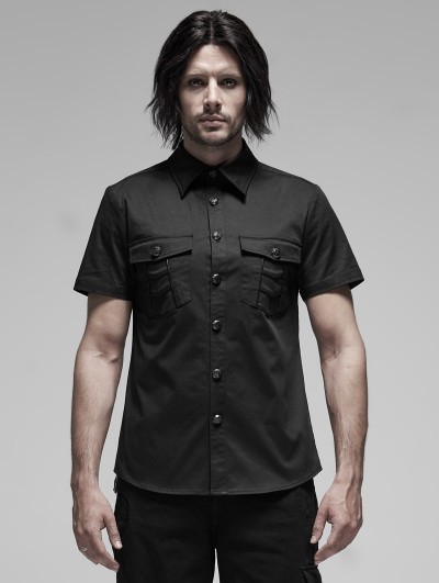 Punk Rave Black Gothic Punk Metal Short Sleeve Shirt for Men