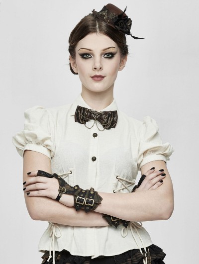 Devil Fashion Ivory Stripe Steampunk Short Sleeve Shirt for Women