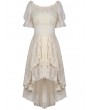Dark in Love Ivory Steampunk Lace Short Sleeve High-Low Dress