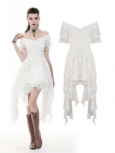 Dark in Love White Gothic Off-the-Shoulder Irregular Cocktail Party Dress