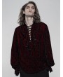 Punk Rave Dark Red Retro Velvet Gothic Long Sleeve Shirt for Men