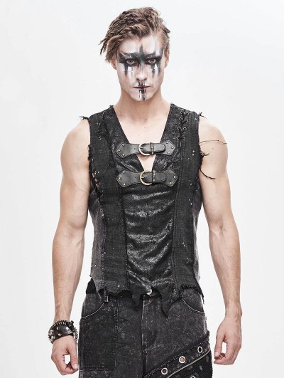 Devil Fashion Black Gothic Punk Irregular Buckle Vest Top for Men