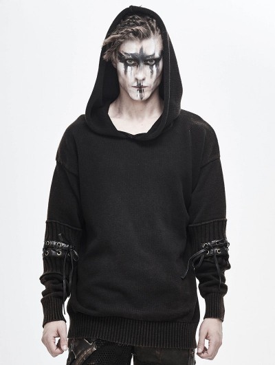Devil Fashion Do Old Gothic Steampunk Long Sleeve Hooded Loose Sweater for Men
