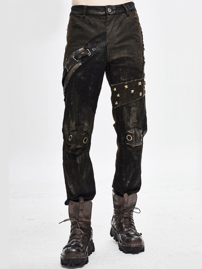 Devil Fashion Brown Gothic Punk Do Old Style Rivets Trousers for Men