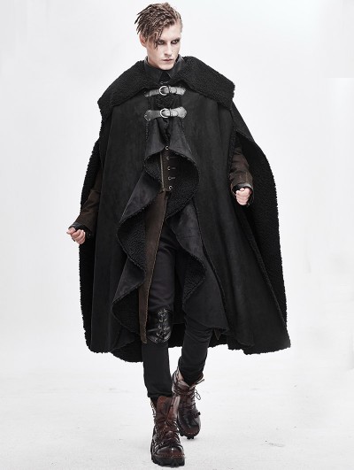 Devil Fashion Black Gothic Irregular Winter Warm Long Cape for Men