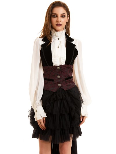 Pentagramme Black and Red Vintage Jacquard Gothic Vest for Women