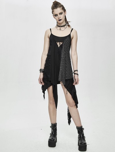 Devil Fashion Black Gothic Punk Asymmetric Sleeveless Daily Wear Dress