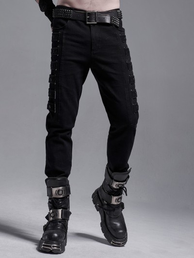 Punk Rave Black Gothic Punk Metal Long Casual Slim Pants for Men