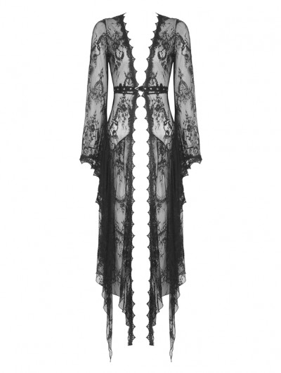 Dark in Love Black Romantic Lace Gothic Sexy Daily Wear Long Trench Coat for Women