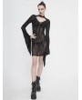 Devil Fashion Black Gothic Sexy Transparent Net Long Sleeve Short Dress