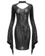 Devil Fashion Black Gothic Sexy Transparent Net Long Sleeve Short Dress