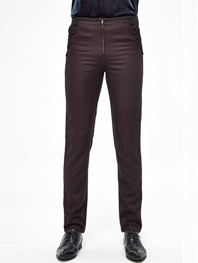 Devil Fashion Dark Red Vintage Gothic Party Simple Long Pants for Men