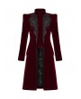 Punk Rave Dark Red Vintage Gothic Velvet Mid Length Tail Coat for Women