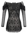 Devil Fashion Black Sexy Gothic Transparent Long Sleeve T-Shirt for Women