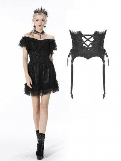 Dark in Love Black Gothic Lace Embroidery Underbust Corset
