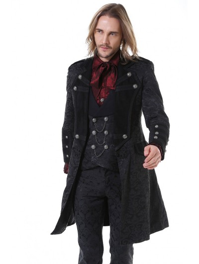 Pentagramme Black Vintage Gothic Jacquard Mid-Length Party Jacket for Men