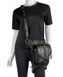 Black Gothic Punk Skull PU Leather Travel Close-Fitting Waist Shoulder Messenger Bag