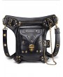 Black Gothic PU Leather Motorcycle Travel Waist Shoulder Messenger Bag