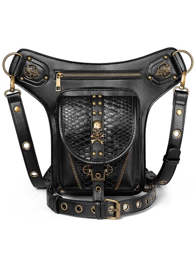 Black Gothic Punk PU Leather Outdoor Cycling Waist Shoulder Messenger Bag