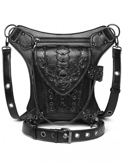 Black Gothic Skull Motorcycle Travel Chain Waist Shoulder Messenger Bag