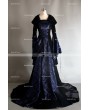 Navy Blue and Black Velvet Gothic Hooded Medieval Gown