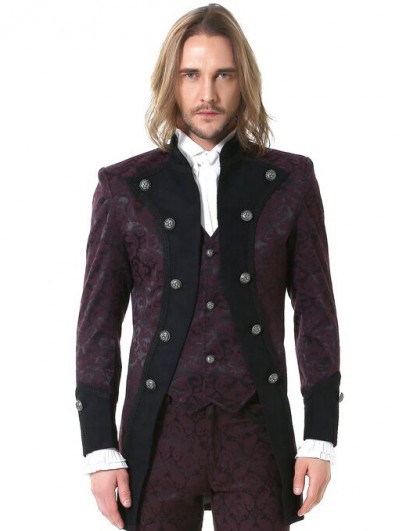 Pentagramme Burgundy Retro Gothic Brocade Aristocrat Jacket for Men