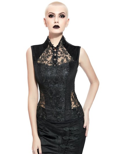 Pentagramme Black Sexy Gothic Lace Sleeveless Top for Women