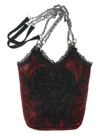 Devil Fashion Red Romantic Gothic Lace Double Chain Shoulder Bag