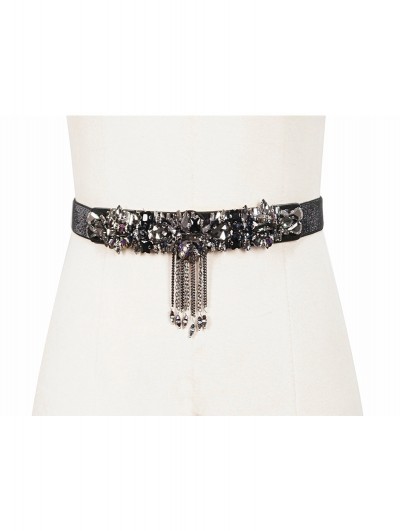 Devil Fashion Black Gothic Punk Crystal Glass Tassel Belt
