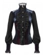 Devil Fashion Blue Retro Gothic Velvet Long Sleeve Blouse for Women