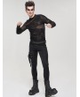 Devil Fashion Black Gothic Punk Transparent Net Long Sleeve T-Shirt for Men