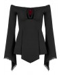Punk Rave Black Gothic Off-the-Shoulder Long Sleeve Irregular T-Shirt for Women