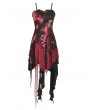 Dark in Love Red Gothic Punk Rock Irregular Net Dye Strap Irregular Dress