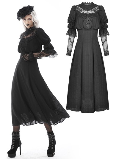 Dark in Love Black Elegant Gothic Lace Angel Wings Long Sleeve Maxi Dress