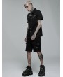 Punk Rave Black Gothic Punk Asymmetric Stitching Short Sleeve Shirt for Men