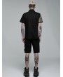Punk Rave Black Gothic Punk Asymmetric Stitching Short Sleeve Shirt for Men