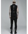 Punk Rave Black Gothic Punk Hollow Out Rivet Belt Asymmetric Vest for Men