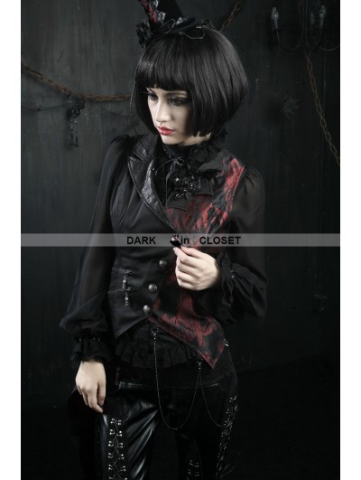 Punk Rave Black and Red Asymmetrical Gothic Punk Vest for Women