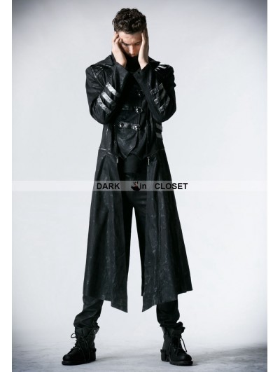 Punk Rave Black Long to Short Gothic Military Trench Coat for Men