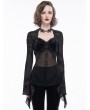 Eva Lady Black Gothic Sexy Vintage Transparent Long Trumpet Sleeve Shirt for Women