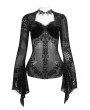 Eva Lady Black Gothic Sexy Vintage Transparent Long Trumpet Sleeve Shirt for Women