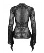 Eva Lady Black Gothic Sexy Vintage Transparent Long Trumpet Sleeve Shirt for Women