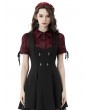 Dark in Love Wine Red Gothic Retro Elegant Short Puff Sleeve Blouse for Women