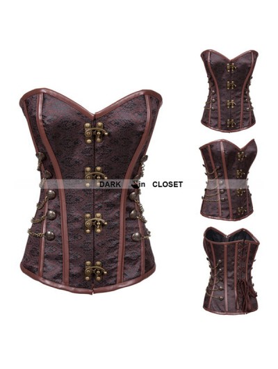 Brown Military Inspired Steampunk Overbust Corset 